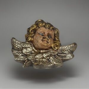 Vintage Antique Hand Painted Plaster Cherub Putti Angel Wall Hanging 4” Italy